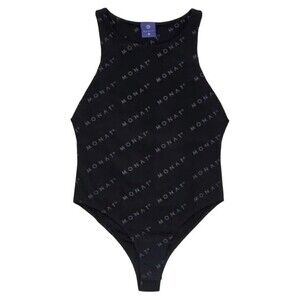 Monat Black High Neck All Over Print Sleeveless Bodysuit